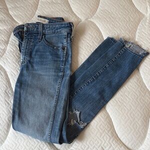 Madewell Skinny Jeans in Medium Blue Denim with Raw Hem